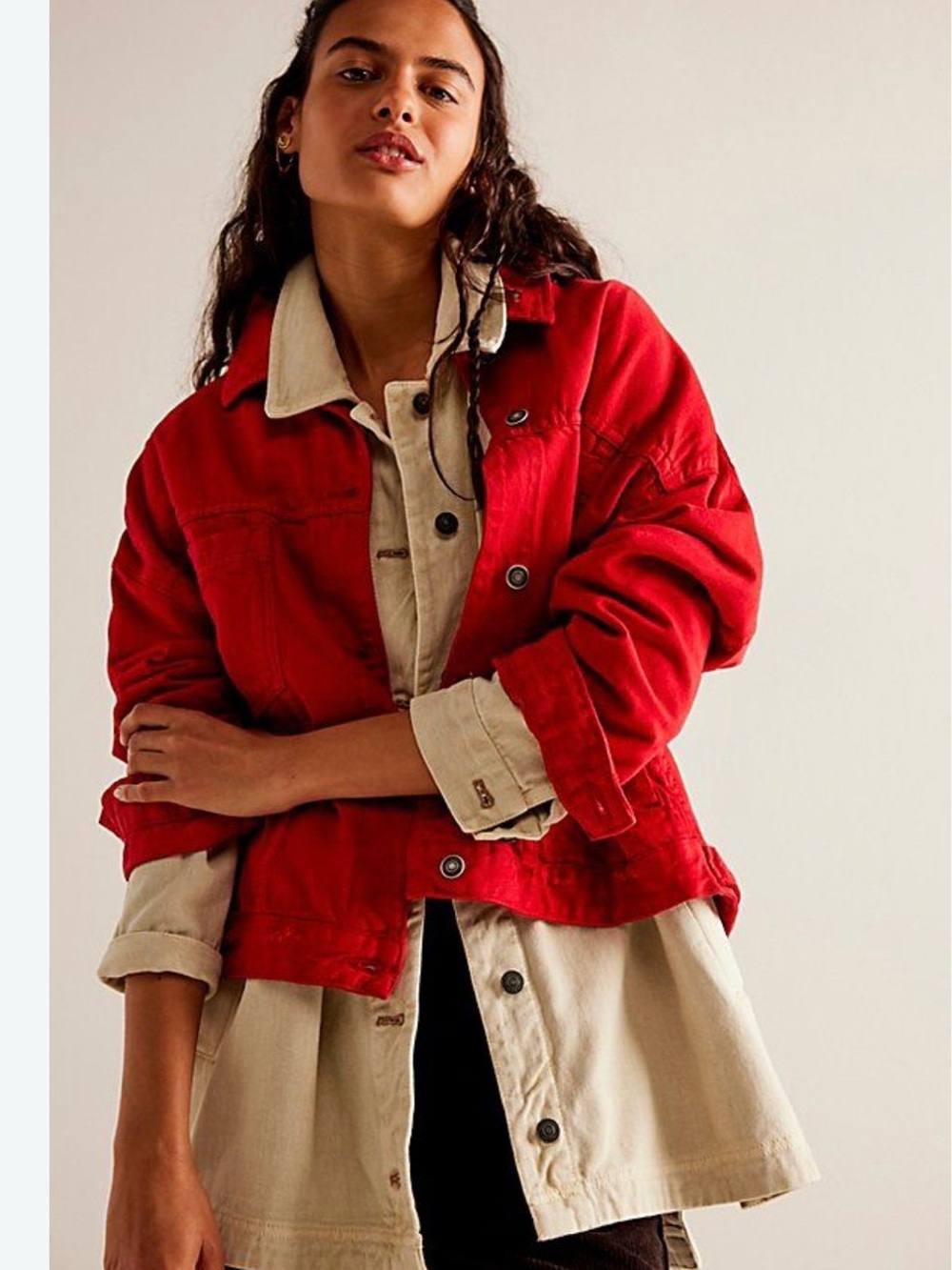 We the free red opal denim swing jacket